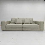 Modern Luxury Modular Leather Sofa with Grid Tufted Craftsmanship & Polished Gold Stainless Steel Accents